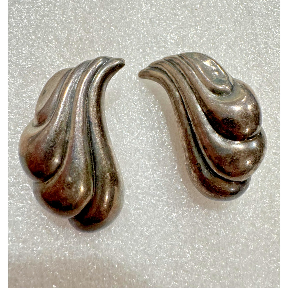 Vintage Sterling Silver Large Earrings Swirl Textured Statement MCM 16 Grams